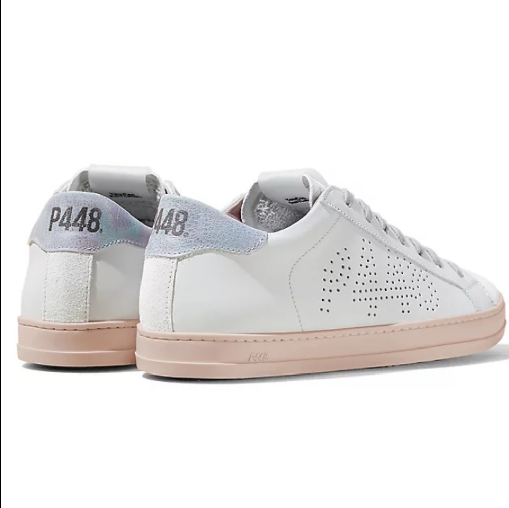 P448 John Sneakers Italian Hand Stiched Leather Pink Sole Irridecent Silver